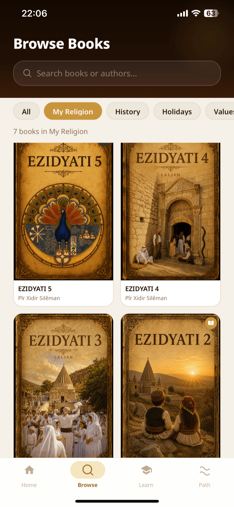 Browse Books screen showing the EZIDYATI series