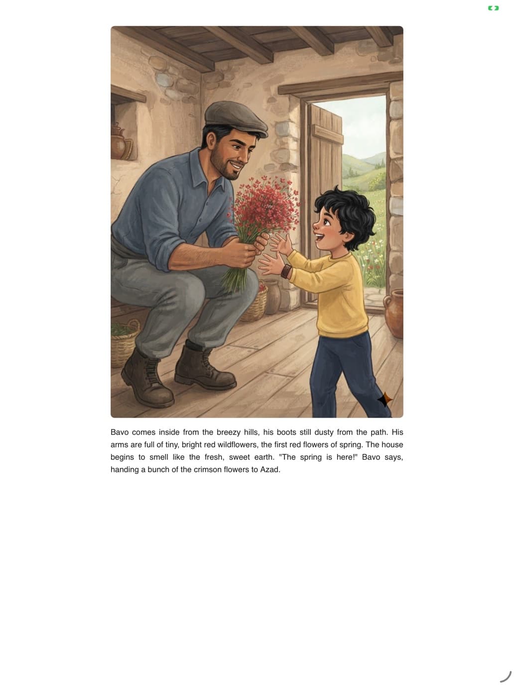 A children’s story open in the app, with the picture above the text